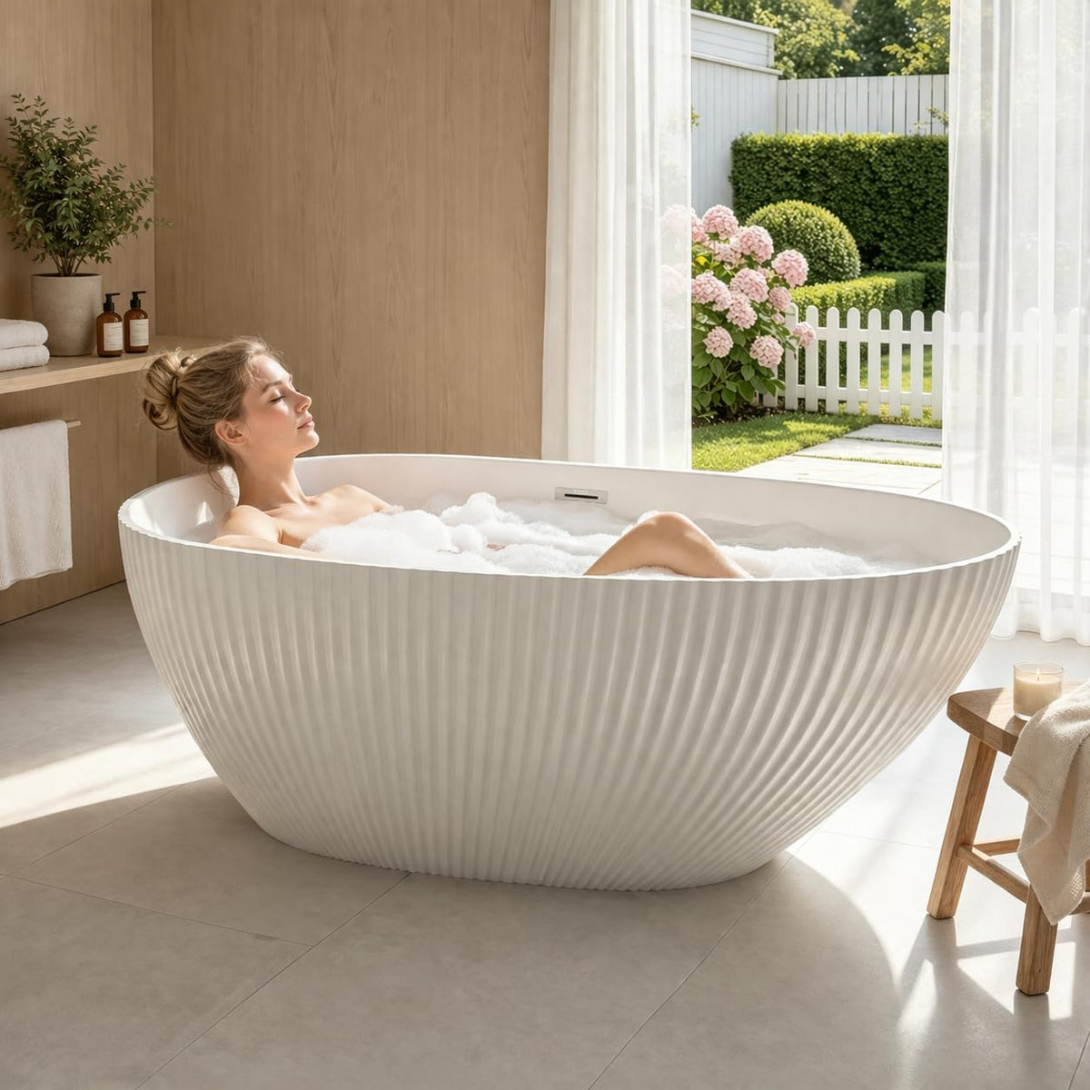 59" Acrylic Freestanding Bathtub, Contemporary Stand Alone Soaking Tub with Ergonomic Design, Integrated Overflow and Chrome Drain, cUPC Certified Free Standing Tub for Bathroom Renovation, Home Spa