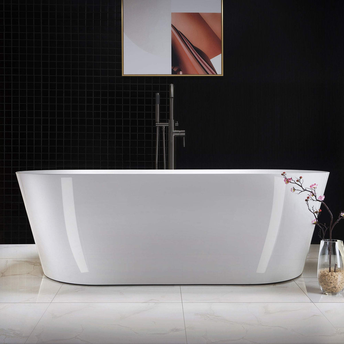 WOODBRIDGE 54" Acrylic Freestanding Bathtub Contemporary Soaking White Tub with Matte Black Overflow and Drain,BTA1702-MB