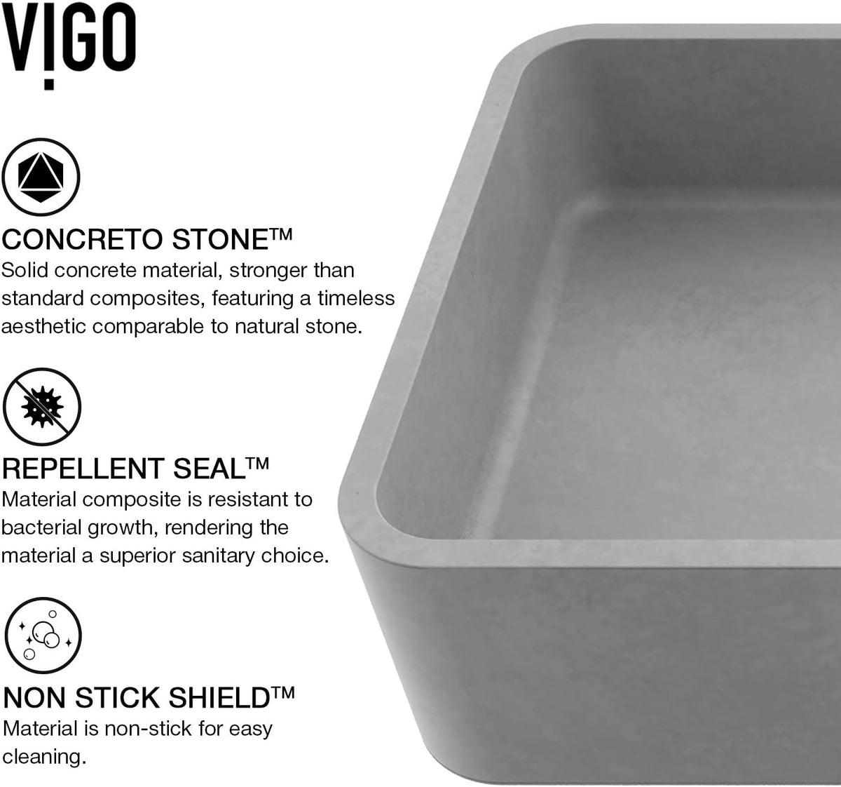 VIGO Cordoba Gothic 20" L x 13" W x 5" H Over The Counter Concrete Rectangular Vessel Bathroom Sink in Ash Gray -VG04062