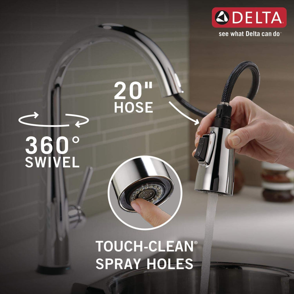Delta Essa Brushed Nickel Kitchen Faucet with Pull Down Sprayer, Modern Single Hole Kitchen Sink Faucet, Single Handle, Arctic Stainless 9113-AR-DST
