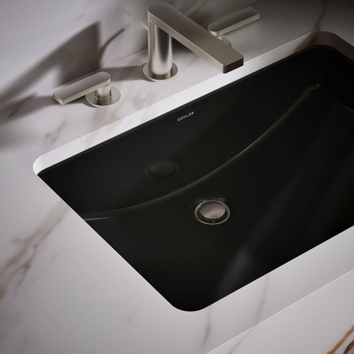 KOHLER 2215-0 Ladena Rectangular Undermount Bathroom Sink Vanity With Curved Bottom, 23-1/4 L x 16-1/4 W, White Bathroom Sinks