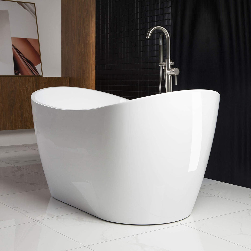 WOODBRIDGE 71" Acrylic Freestanding Bathtub Contemporary Soaking White Tub with Brushed Gold Overflow and Drain,B0017-BG