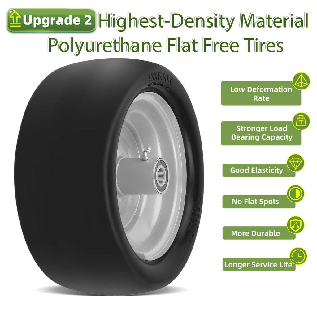 2 Pcs 13x6.50-6 Lawn Mower Tires Flat Free with 3/4" 1/2" 5/8" Bearings