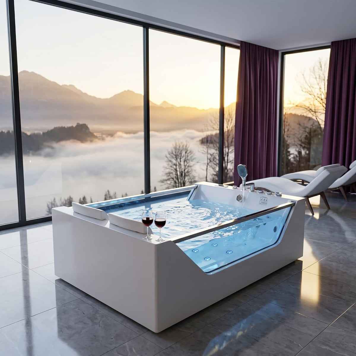 Empava Tub, 71" PRO Series 2 person Whirlpool Bathtub with Pipe Flushing