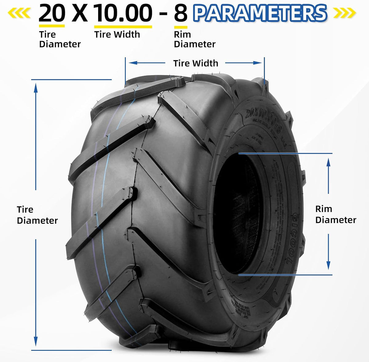 GICOOL 20x10.00-8 Ag Lug High-Traction Lawn Mower Tubeless Tire, 4 Ply