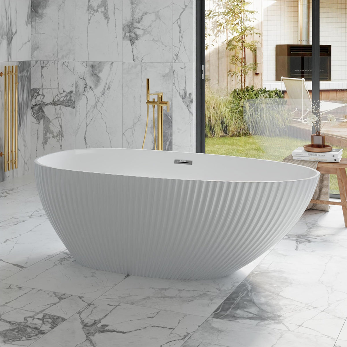 59 Inch Freestanding Bathtubs, White Acrylic Free Standing Bathtub, Modern Soaking Tub with Integrated Overflow & Chrome Drain for Bathroom Remodel