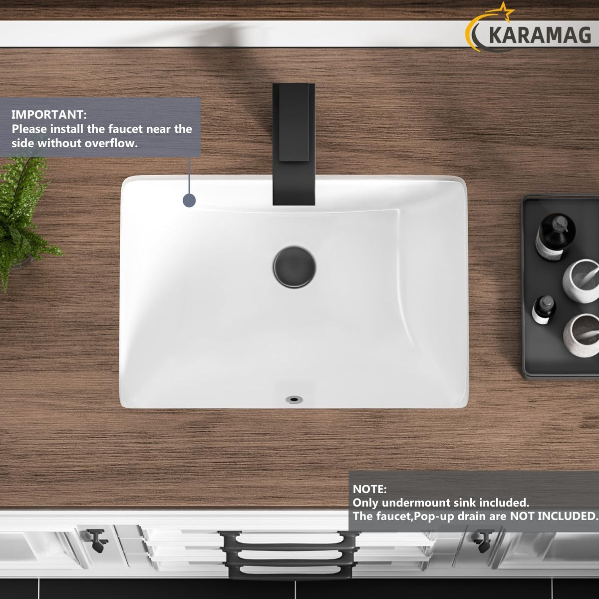27 Inch Undermount Bathroom Sink with Overflow Rectangle Sinks
