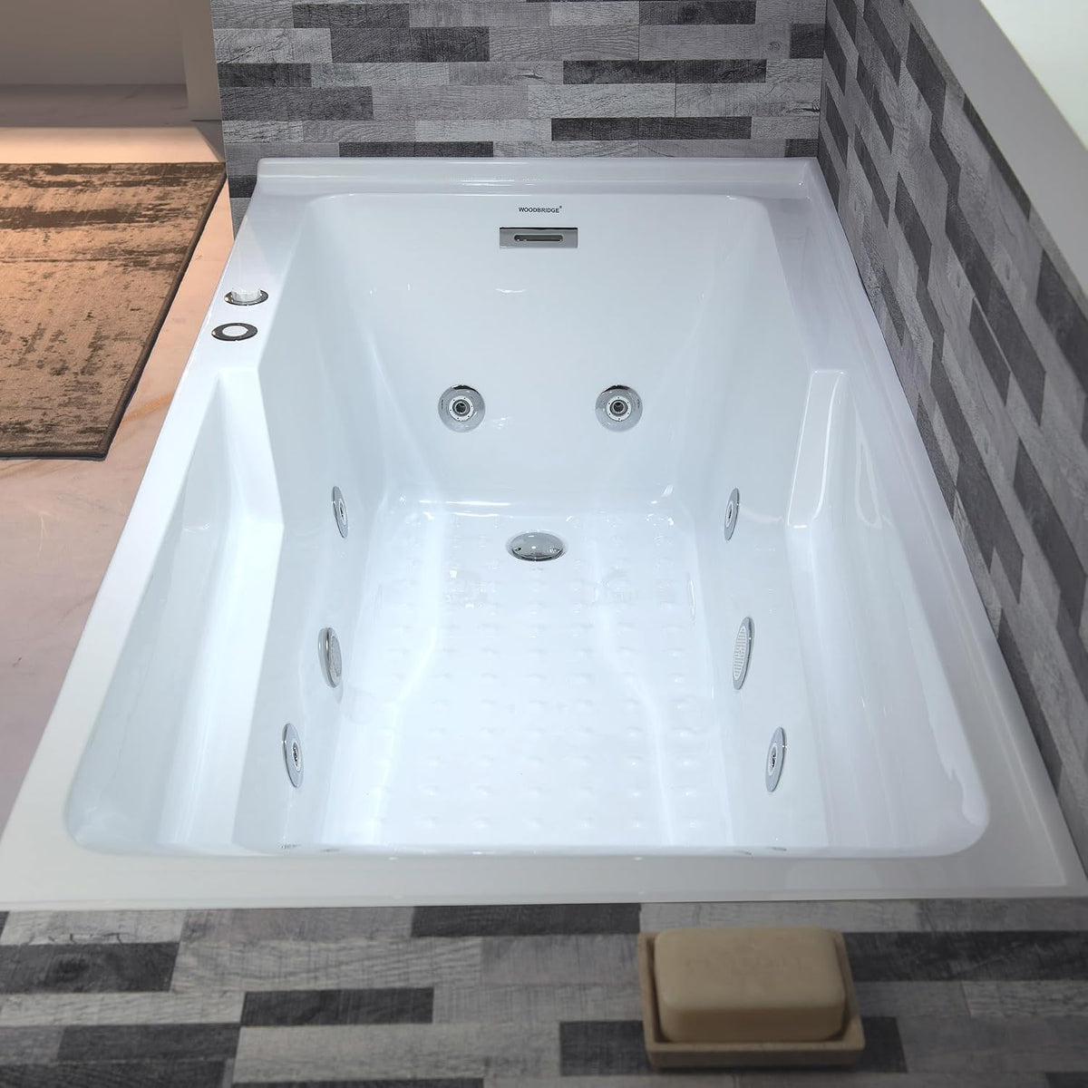 WOODBRIDGE 60" Alcove Acrylic Rectangular Whirlpool Heated Jetted Tub in White with Left Drain, Chrome pop-up Drain Included BS6030L
