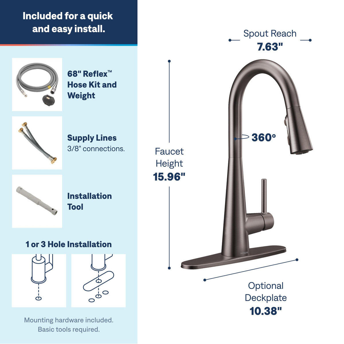 Moen Sleek Oil Rubbed Bronze One-Handle High Arc Kitchen Faucet with Pulldown Sprayer Featuring Power Boost for a Faster Clean, 7864ORB