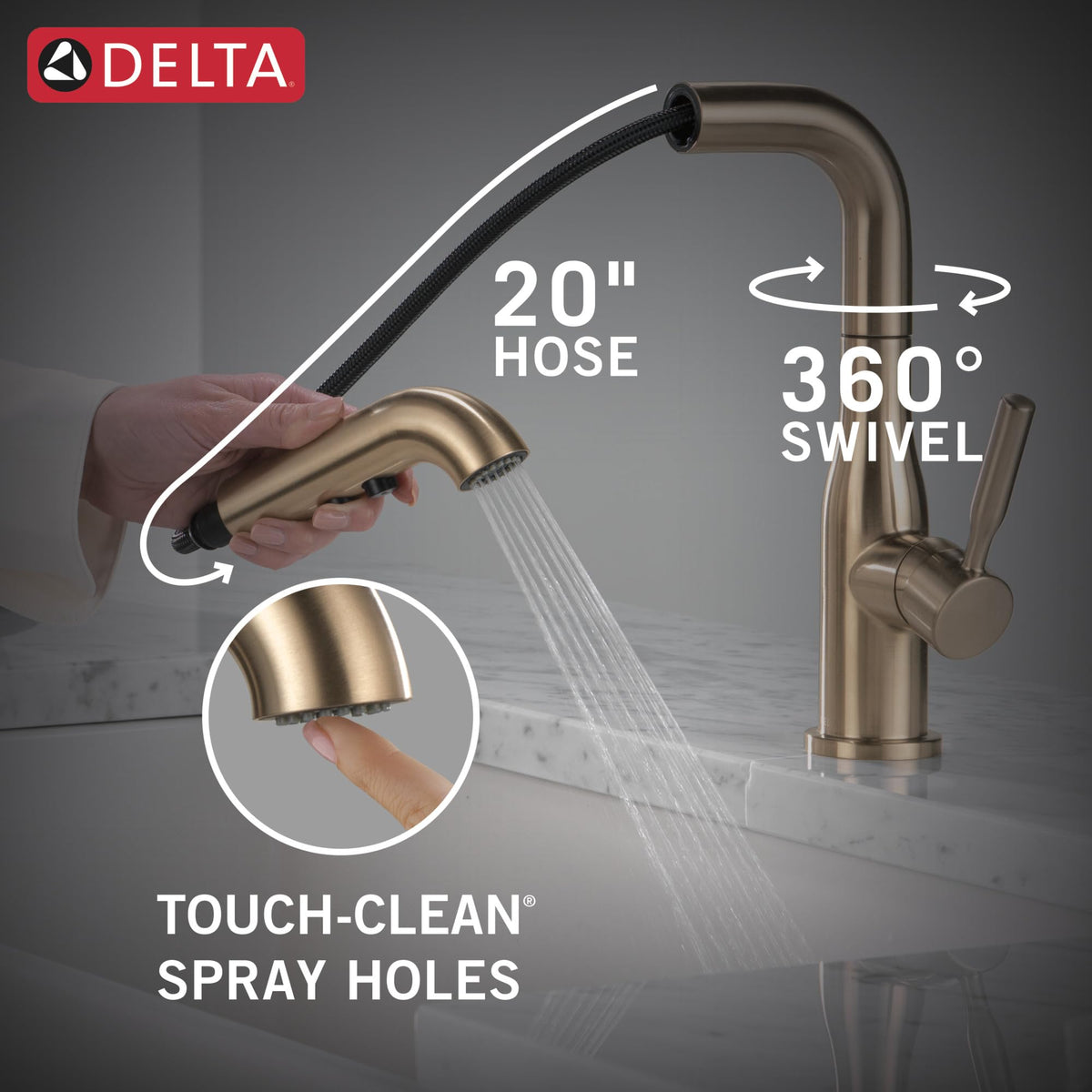 Delta Almari Matte Black Kitchen Faucet with Pull-Out Sprayer, Modern Single Hole Kitchen Sink Faucet, Single Handle, Matte Black 16943-BL-DST