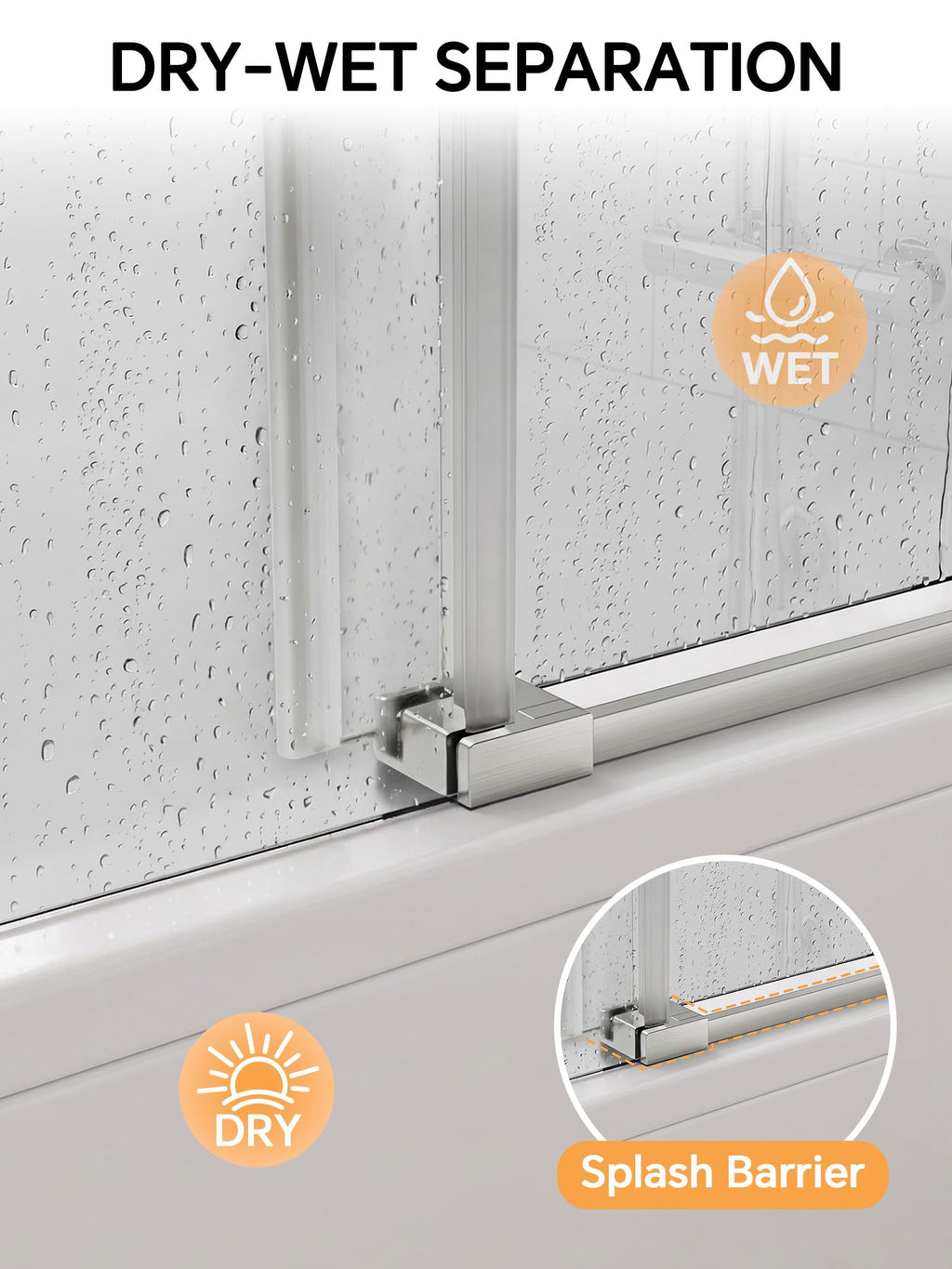Frameless Bathtub Shower Door 56-60" W x 57" H, Brushed Nickel