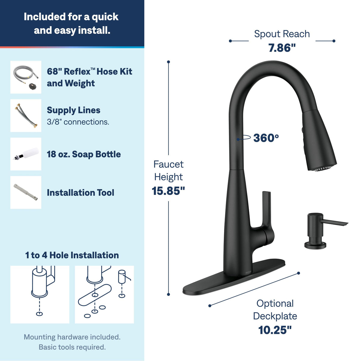 Moen Haelyn Spot Resist Stainless Single-Handle Pull-Down Sprayer Kitchen Faucet Featuring Power Boost for a Faster Clean, Soap Dispenser Included, 87627SRS