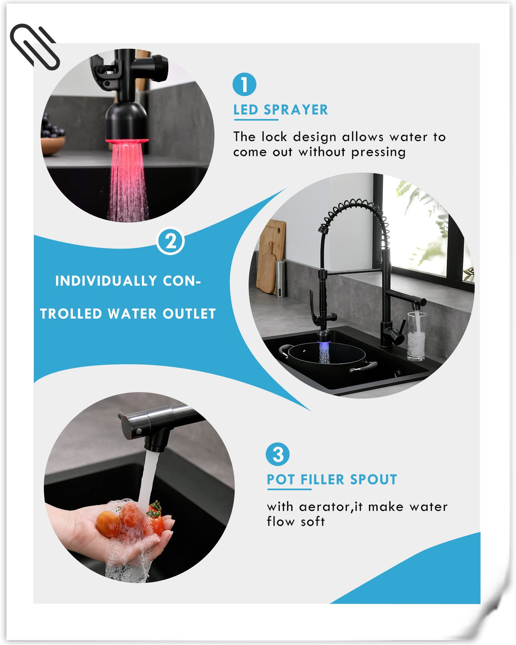 Fapully Black Kitchen Faucet,Commercial Pull Down Kitchen Sink Faucet