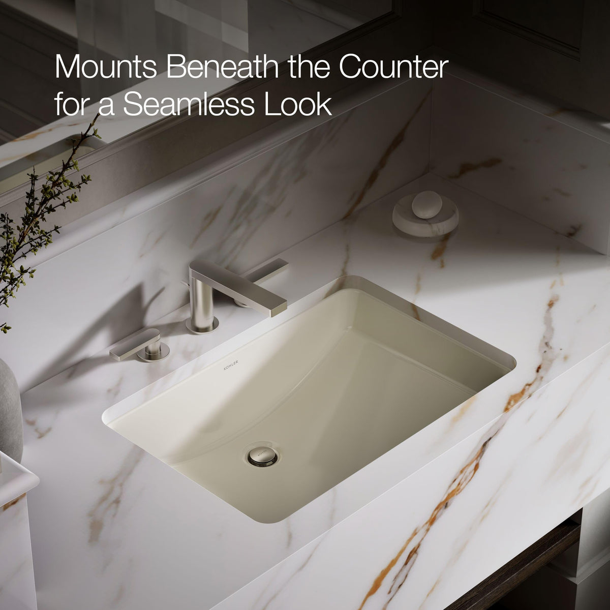 KOHLER 2215-0 Ladena Rectangular Undermount Bathroom Sink Vanity With Curved Bottom, 23-1/4 L x 16-1/4 W, White Bathroom Sinks