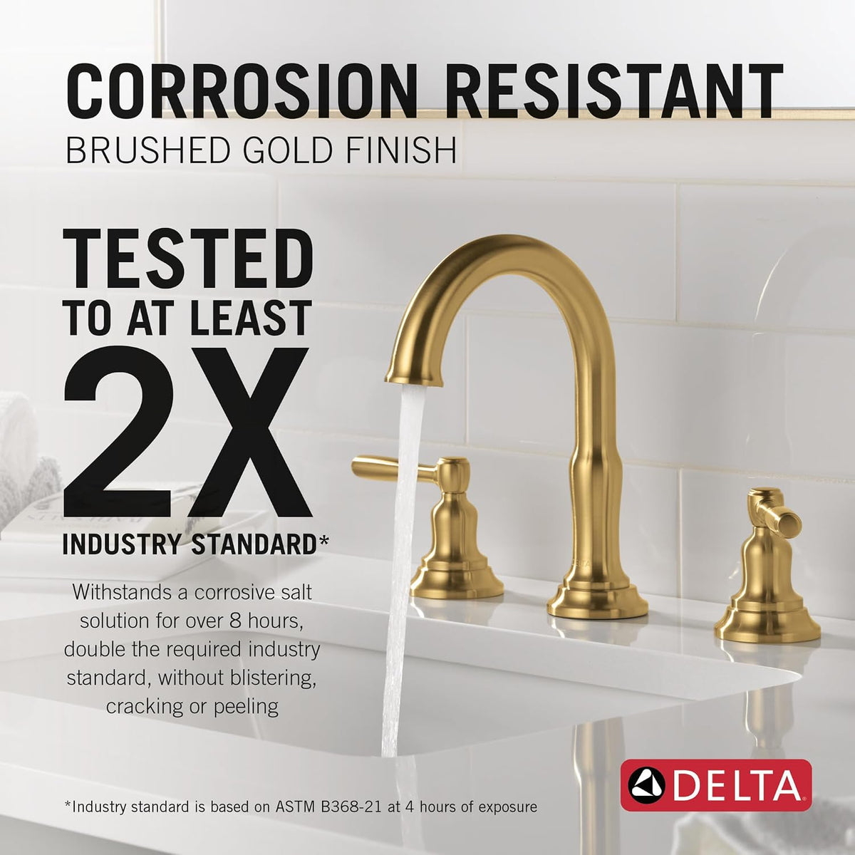 Delta Roe Brushed Gold Bathroom Faucet 3 Hole, 8 Inch Widespread Bathroom Sink Faucet for Vanity, Push-Pop Drain Assembly, Brushed Gold 35985LF-GB