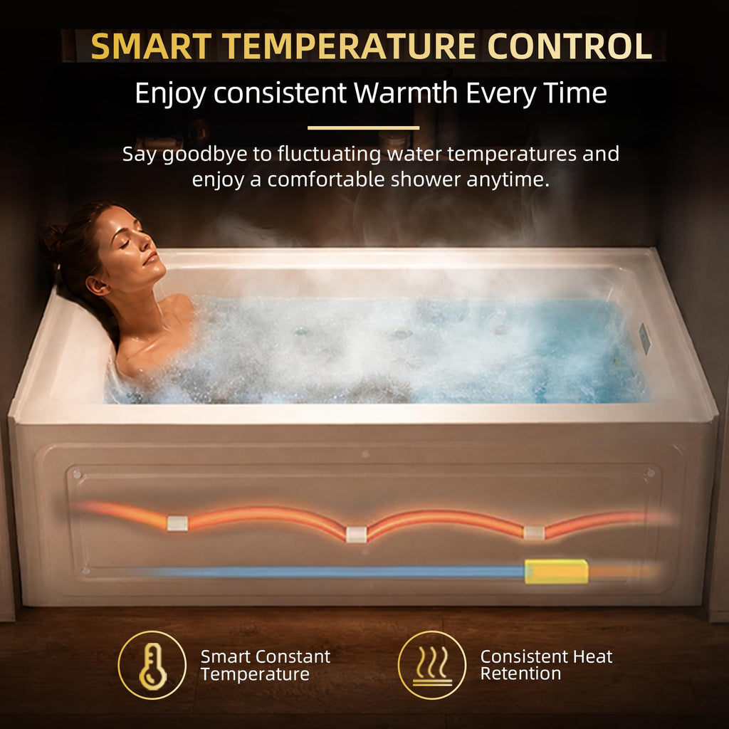 WOODBRIDGE 60" x 32" Alcove Acrylic Rectangular Whirlpool and Air Heated Tub in White with right Drain, Matte Black Finish Trim and Drain Kit Included, DF631-R-MB02