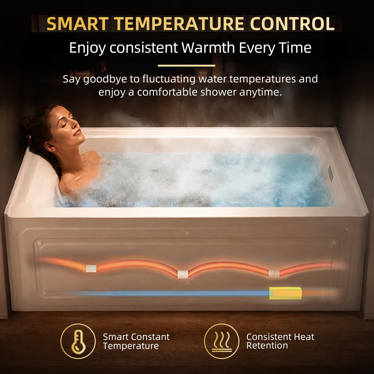 WOODBRIDGE 60" x 32" Alcove Acrylic Rectangular Whirlpool and Air Heated Tub in White with right Drain, Matte Black Finish Trim and Drain Kit Included, DF631-R-MB02