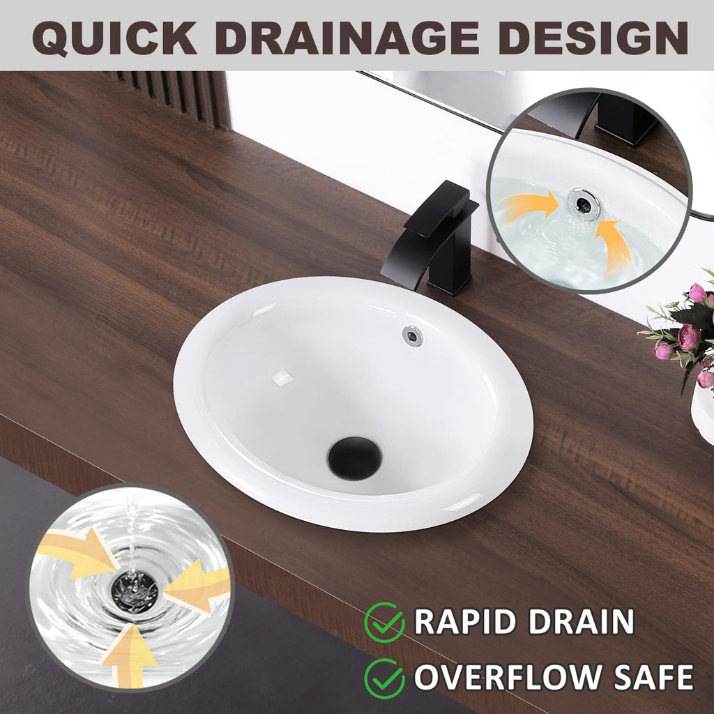 19 Inch Drop In Bathroom Vessel Sink with Overflow Rectangle White