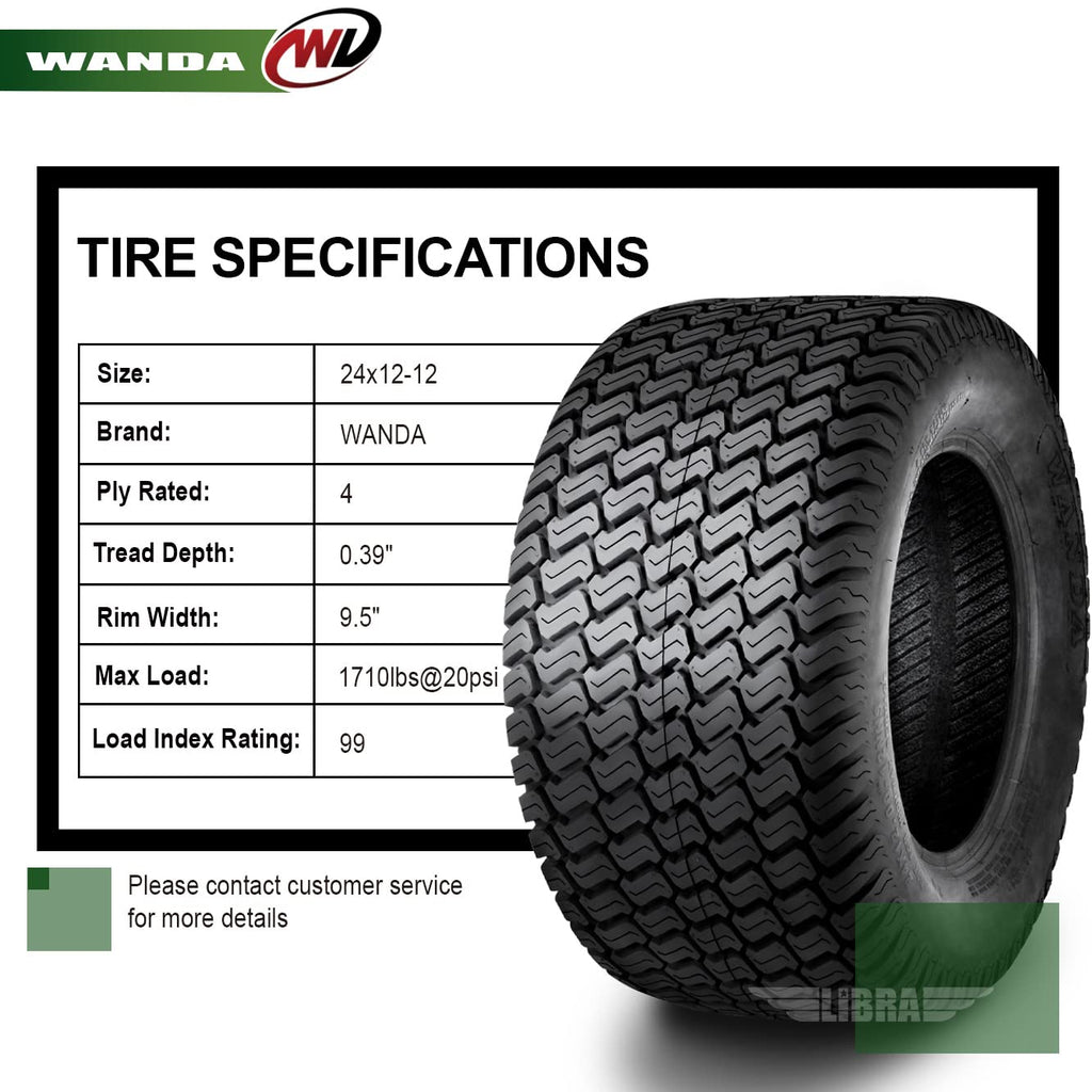 WANDA 4PC Lawn Mower Turf Tires 15x6-6 Front & 20x10-8 Rear 4PR-13016/13040