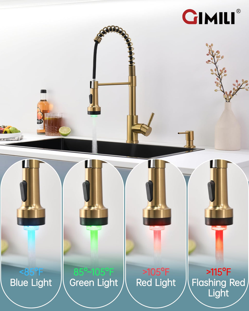 GIMILI Filter Kitchen Faucet Drinking Water Faucet 3 in 1 Brushed Nickel