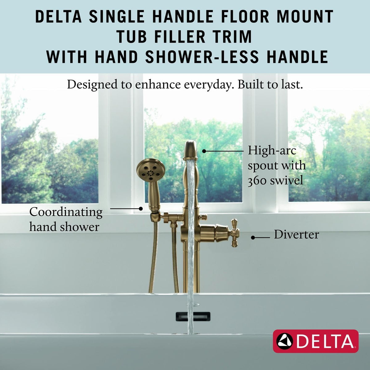 Delta Freestanding Tub Faucet with Hand Held Shower, Polished Nickel Floor Mount Tub Filler, Polished Nickel T4797-PNFL-LHP (Valve and Handle Not Included)