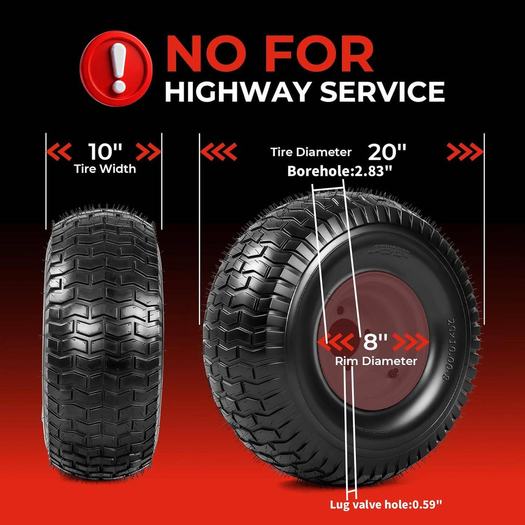 20x10.00-8 Lawn Mower Tires with Rim, 2-Pack