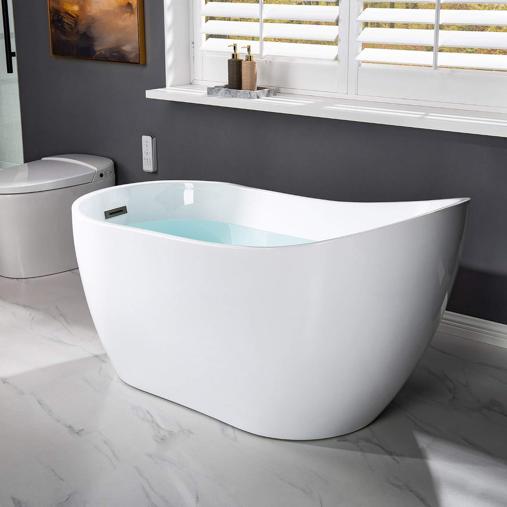 WOODBRIDGE 54" Acrylic Freestanding Bathtub Contemporary Soaking White Tub with Matte Black Overflow and Drain,B0006-MB