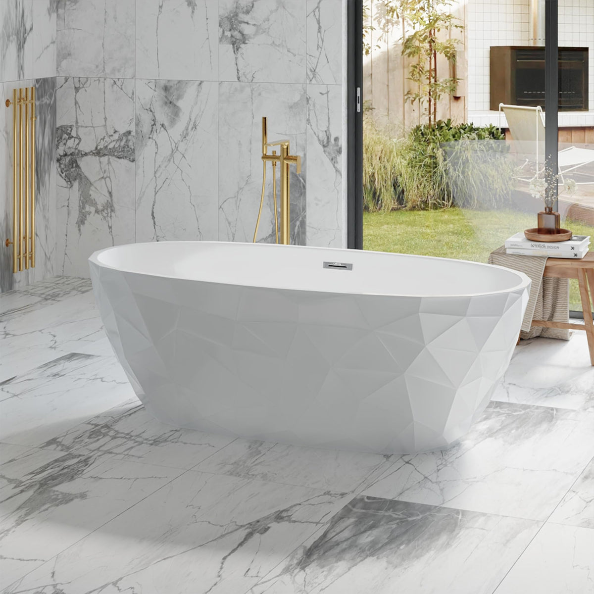 59 Inch Freestanding Bathtubs, White Acrylic Free Standing Bathtub, Modern Soaking Tub with Integrated Overflow & Chrome Drain for Bathroom Remodel