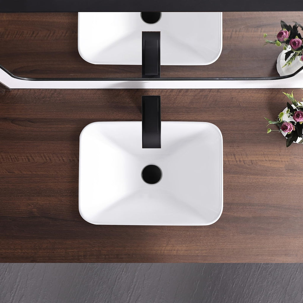 19 Inch Drop In Bathroom Vessel Sink with Overflow Rectangle White