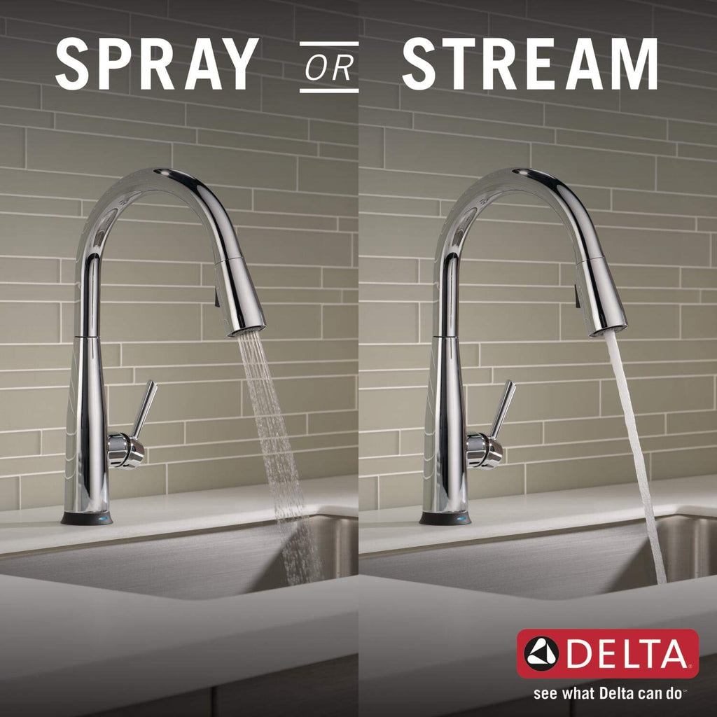Delta Essa Brushed Nickel Kitchen Faucet with Pull Down Sprayer, Modern Single Hole Kitchen Sink Faucet, Single Handle, Arctic Stainless 9113-AR-DST