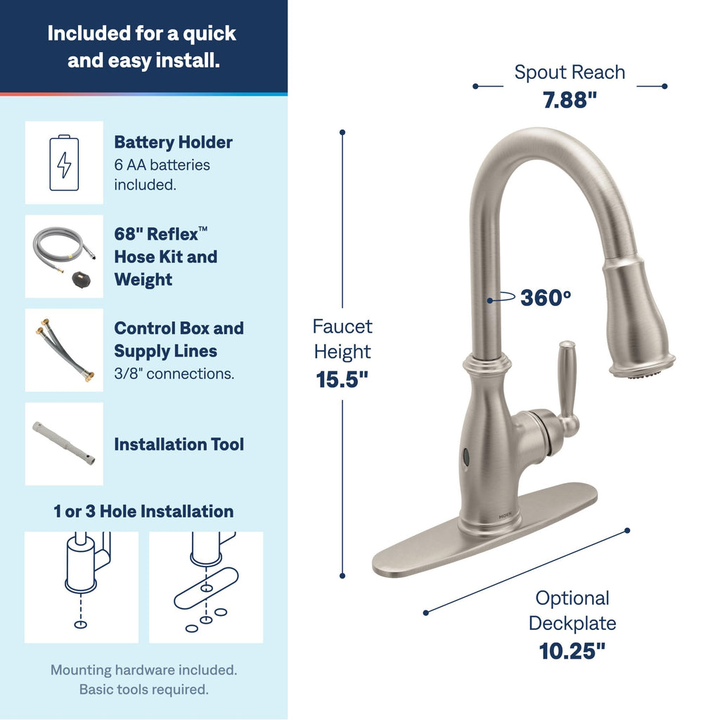 Moen Brantford Oil Rubbed Bronze Traditional One-Handle Kitchen Faucet with Pulldown Sprayer Featuring Power Boost and Reflex Docking System, 7185ORB