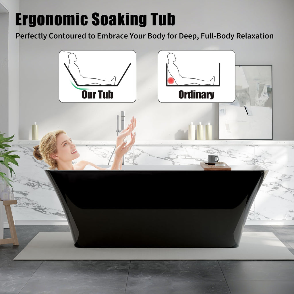 Freestanding Bathtub 59 inch Acrylic Free Standing Tub 59 Inch, Free Standing Tub with Chrome Drain & Overflow, Ergonomic Stand Alone Tub for Small Bathroom or Home Spa