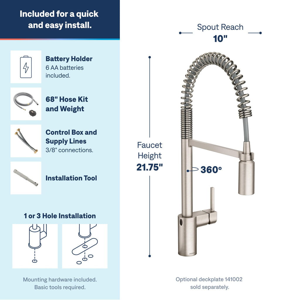 Moen Align Spot Resist Stainless Pulldown Kitchen Faucet, Single Hole, Modern Spring Style with Pre-Rinse and Power Boost Pull Down Sprayer, Easy Installation, 5923SRS