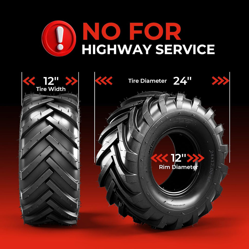 24x12.00-12 Lawn & Garden Mower Tires, Set of 2,6 Ply Tubeless