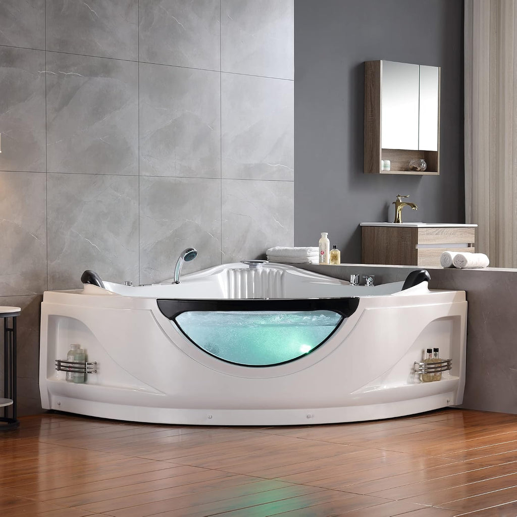 Empava 59" Corner Jetted Bathtub - 2 Person Whirlpool Tub with Heater