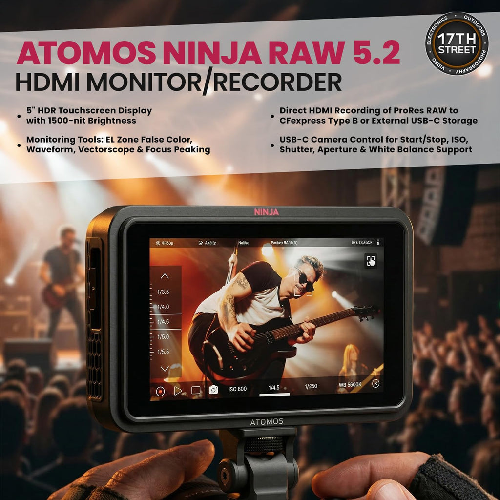 Atomos Ninja 5.2" 4K HDMI Recording Monitor 5" Accessory Kit (Version II) for Select Shinobi and Ninja Monitors, Swivel and Tilt Adjustable Monitor Mount Bundle Set