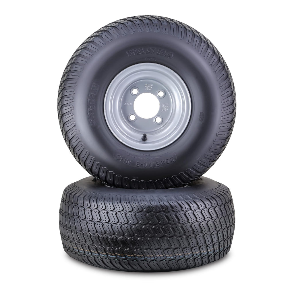 WANDA Lawn Mower Tire Wheel 18X8.5-8 4PR w/4X4" PCD Silver Rim-13028, Set 2