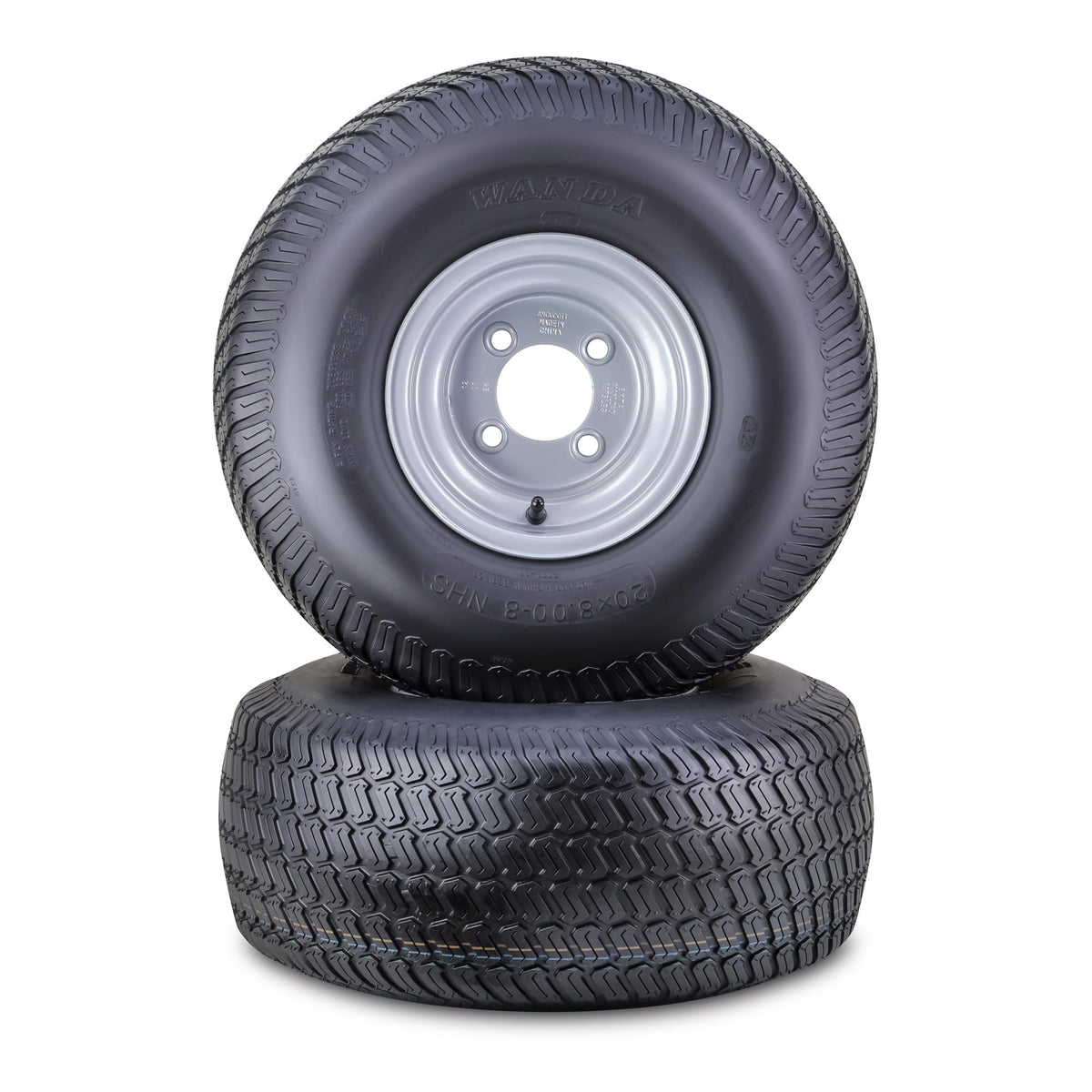 WANDA Lawn Mower Tire Wheel 18X8.5-8 4PR w/4X4" PCD Silver Rim-13028, Set 2