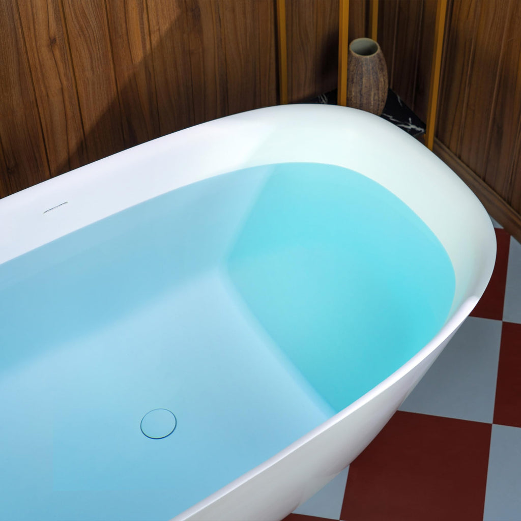 WOODBRIDGE 55 in. x 31.5 in. Stone Resin Luxury Contemporary Solid Surface Freestanding Bathtub in Matte White