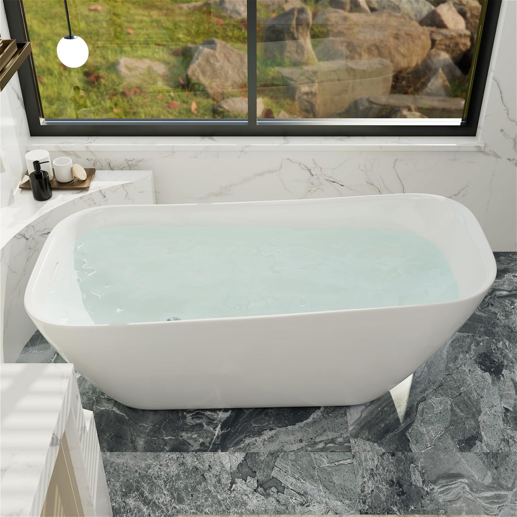62" Lucite Acrylic Freestanding Bathtub, Double Slipper Soaking Tub