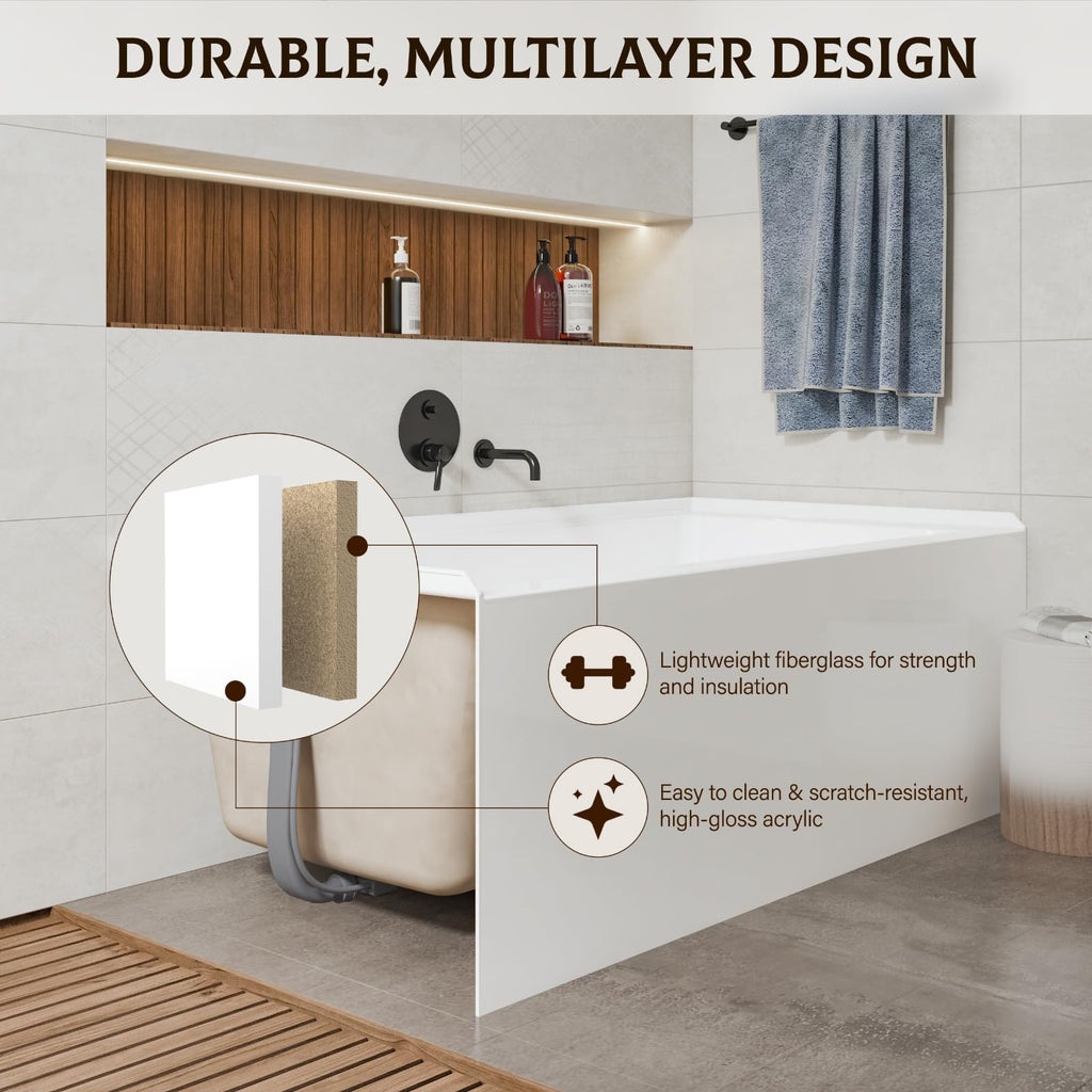 49" Acrylic Freestanding Bathtub - Japanese Square Soaking Tub with Built-in Seat & Toe-Tap Drain, Glossy White Finish, CUPC Certified