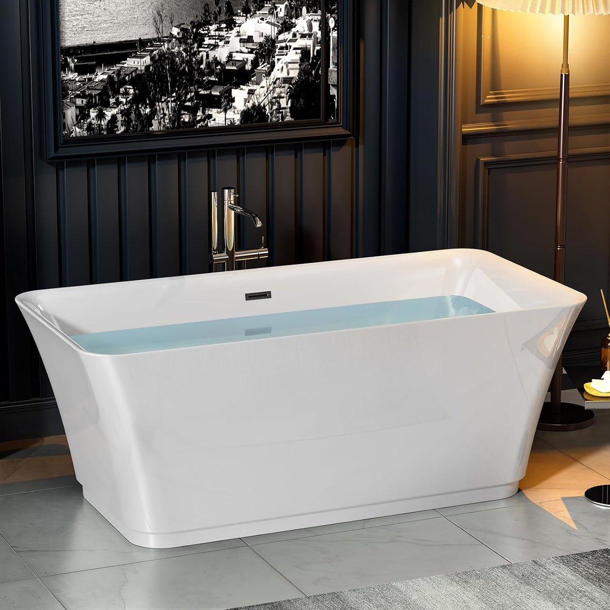 Empava 59 Inch Freestanding Bathtub - Modern Stand Alone Soaking Tubs