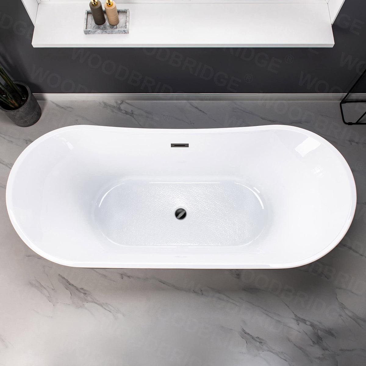 WOODBRIDGE 71" Acrylic Freestanding Bathtub Contemporary Soaking Tub , White Acrylic ( Matte Black Drain/Overflow),B0017 MB Drain &O