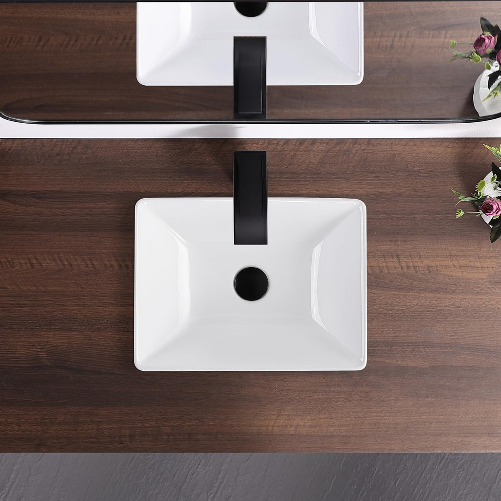 19 Inch Drop In Bathroom Vessel Sink with Overflow Rectangle White