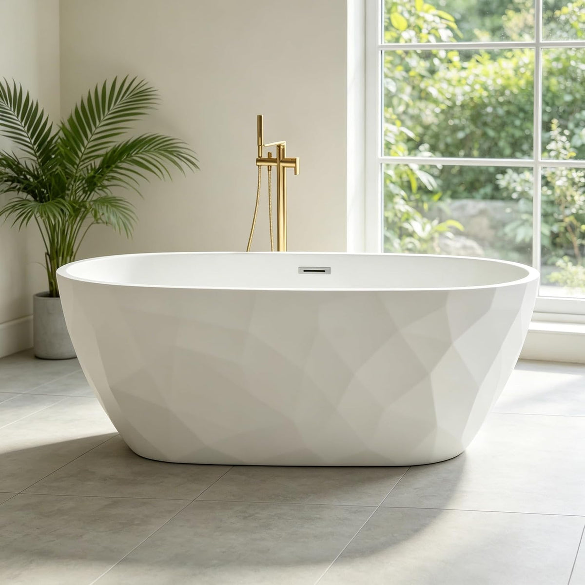 59" Acrylic Freestanding Bathtub, Contemporary Stand Alone Soaking Tub with Ergonomic Design, Integrated Overflow and Chrome Drain, cUPC Certified Free Standing Tub for Bathroom Renovation, Home Spa