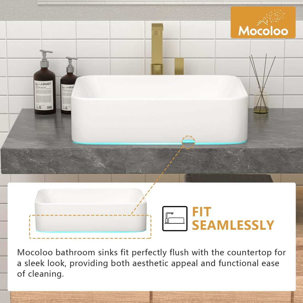 Mocoloo Bathroom Sink Undermount 22"x16" White Rectangle Porcelain Sink with Vertical Sides and Overflow Drain Under Counter Mount Ceramic Lavatory Vanity Sinks for Bathroom Interior Size 19 x 13