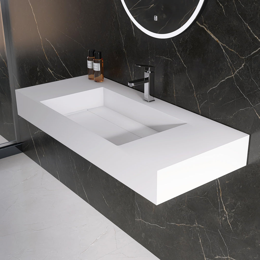 47" Wall Mount Sink, Artificial Stone Bathroom Sink, Single Hole