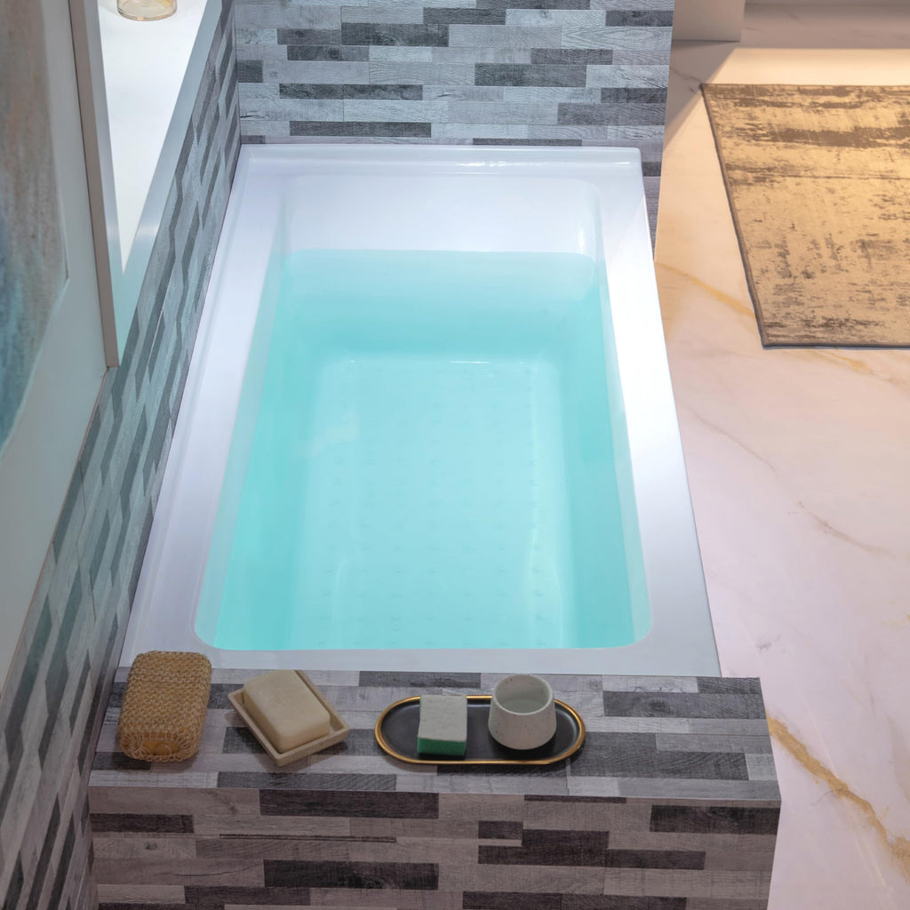 WOODBRIDGE 60" Acrylic Rectangular Alcove Soaking Bathtub in White with Left Drain, Brushed Nickel pop-up Drain Included, LB428-L