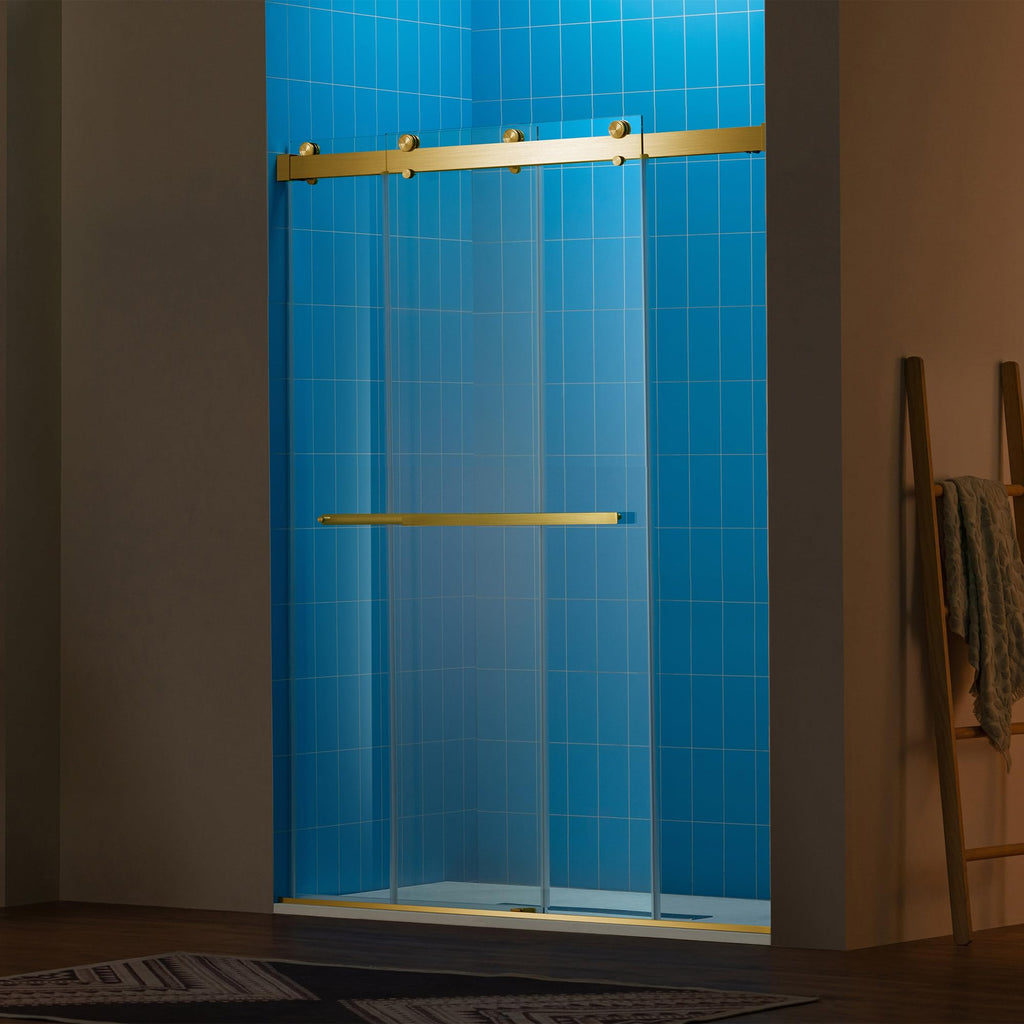 Woodbridge 56-60" W x 62" H Frameless Bathtub Shower Door,Double Sliding Soft-Close Doors,3/8(10mm) Tempered Glass with Explosion Proof Film in Brushed Bronze Finish