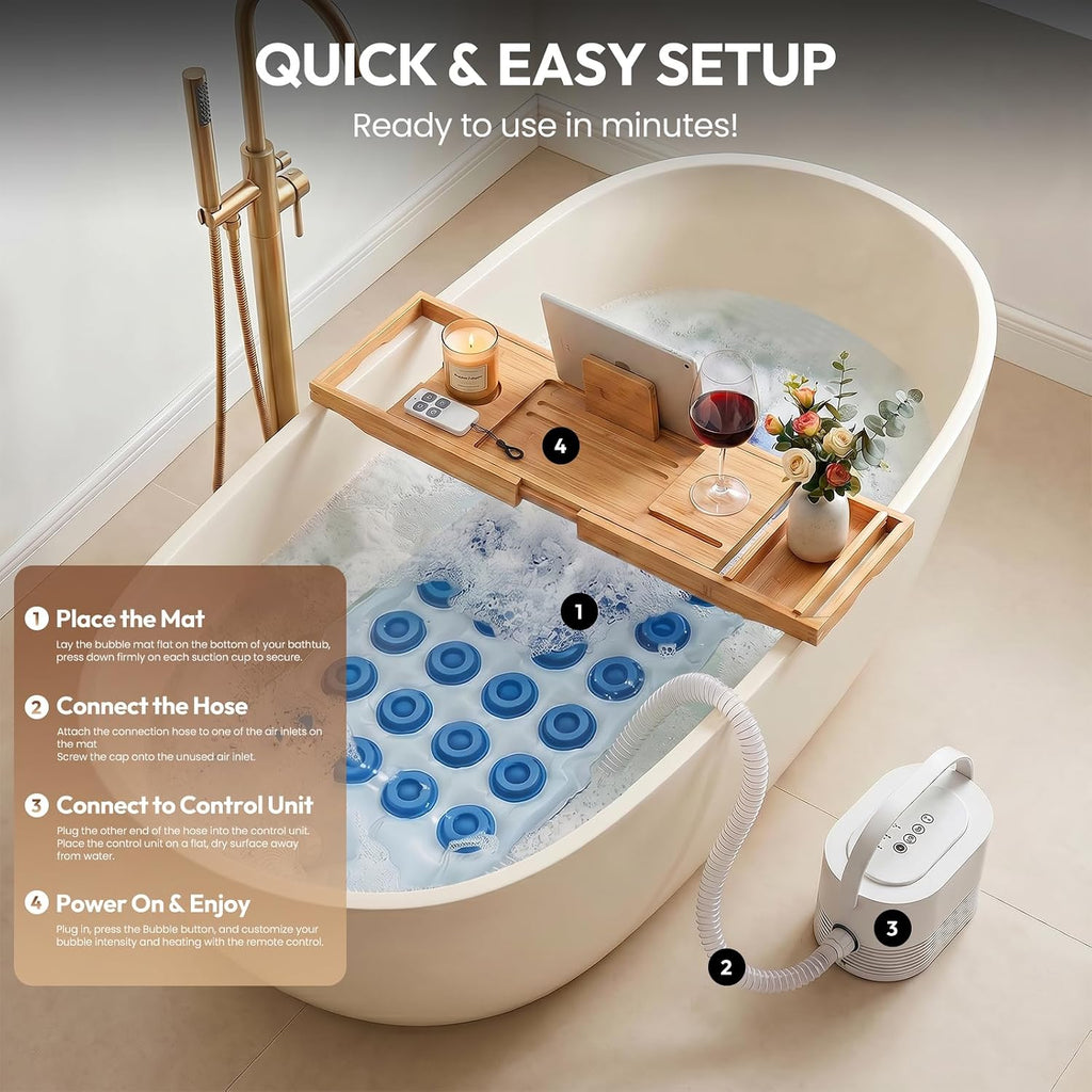 Bubble Bath Mat for Bathtub â Quiet Massage Mat with Heater